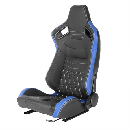 Spec-D Tuning Racing Seat - Black With Blue Pvc With White Stitching - Left Side, PK2 RS-2704L